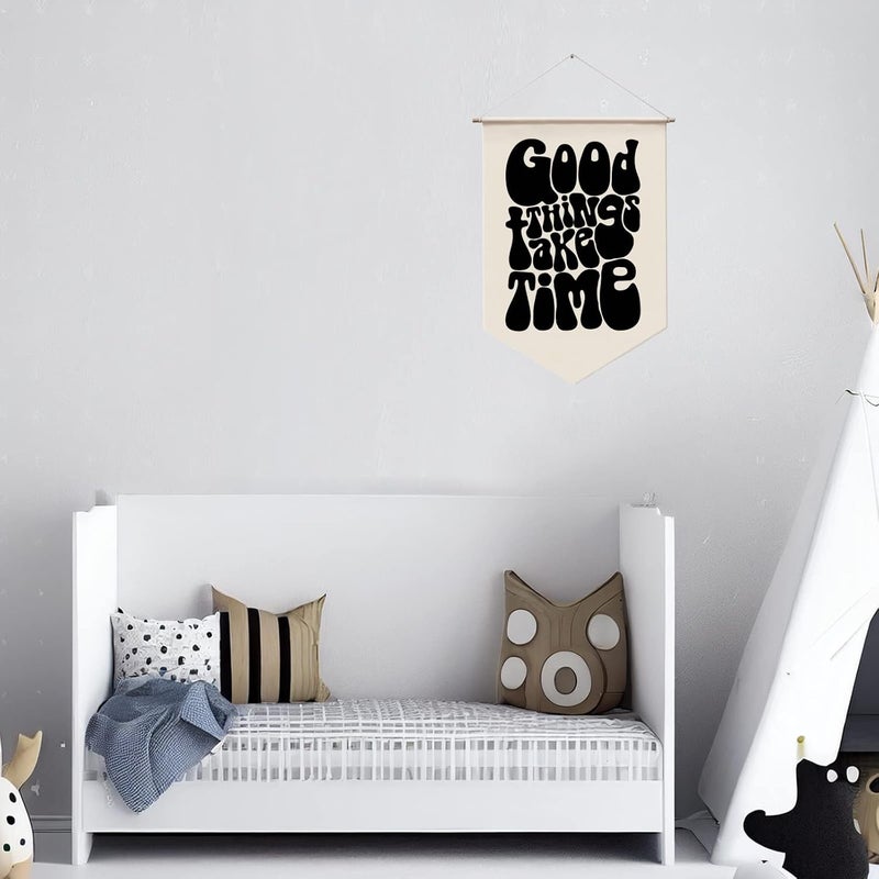 WCDHOR Good Things Take Time Wall Hanging Banner Positive Affirmations Wall Decor Housewarming Gift 70s Retro Vintage Wall Art Mindfulness Wall Art Inspirational Hanging Banner - Image 2